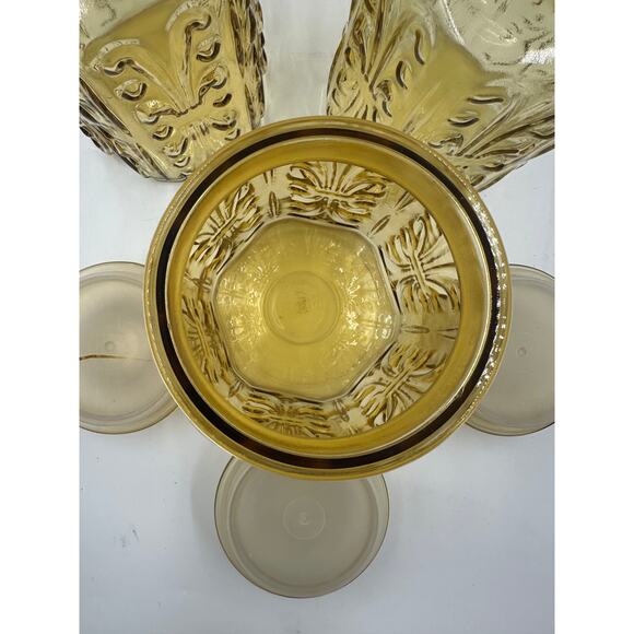 Vtg Set of 3 LE Smith Amber Yellow Glass Lidded Canister Imperial Atterbury 9in - Picture 5 of 6